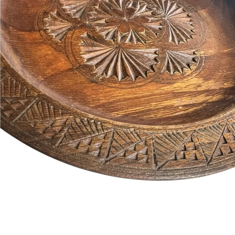 Vintage Wood Carved Trinket Display Bowl Boho Natural   Decor